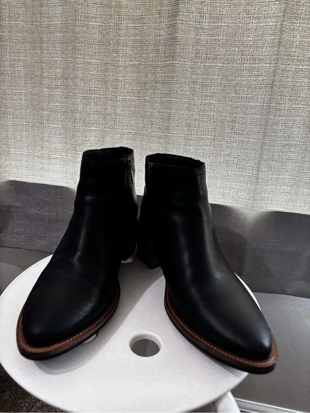 Ecco Black Leather Ankle Booties with Stacked Wood Heel